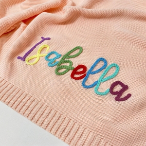 Couverture <span class=keywords><strong>de</strong></span> bébé personnalisée brodée avec le <span class=keywords><strong>nom</strong></span>, 100% coton, cadeaux pour nouveau-nés, garçon/fille, couverture en tricot épais faite à la main - Product Image 4