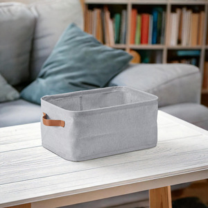 Fabric <b>Storage</b> Basket Grey Rectangle Foldable Clothing Organizer for Bedroom Wardrobe - Product Image 1