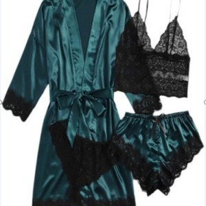 Nuevo conjunto de pijama de cuatro piezas estilo camisola, bata, pantalones cortos y camisón sexy para mujer, ideal para el verano. - Product Image 1