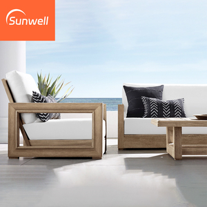 Luxus Outdoor Möbel <span class=keywords><strong>Lounge</strong></span> Set Garten Sofas Wasserdichte Teakholz Freizeit Patio Sofa Sets mit Couch tisch - Product Image 2