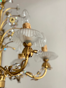 Mid Century Gold <span class=keywords><strong>Tole</strong></span> Murano Fleurs Lustre en verre de Murano - Product Image 6