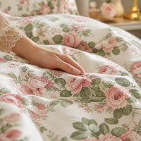 Set Sprei Kasur Pink Rose Shabby Chic Polandia, Bahan Katun Cottagecore, 3 Pcs, untuk Dropshipping EU