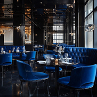 Ensemble de mobilier commercial Ron Group : Table ronde carrée en marbre, chaise en velours et banquette rembourrée pour hôtel et restaurant