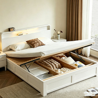 Massivholz-Hydraulikbett mit Ladeanschluss am Kopfteil, Queen-/King-Size-Bettrahmen mit großem Stauraum unter dem Bett