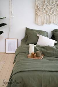 <b>Queen</b> <b>Size</b> 200TC Eucalyptus Green Linen Duvet Cover Set 100% Natural Stonewashed Linen Soft Washed <b>Sheet</b> Pillowcase Stitched - Product Image 3