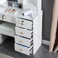 Ensemble de coiffeuse à LED avec miroir coulissant, tiroirs de rangement dissimulés et tabouret rembourré pour chambre à coucher