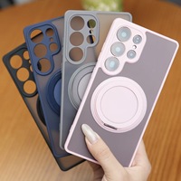 Étui fin translucide mat avec protection à 360° °   Étui de protection magnétique rotatif avec béquille pour S26 S25 S24 S23 Plus Ultra, coque arrière