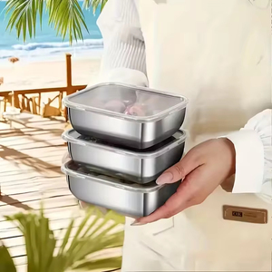 Boîte à lunch bento en gros pour micro-ondes, récipient alimentaire en acier inoxydable avec couvercle en plastique - Product Image 3
