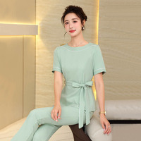 Élégant ensemble de robe uniforme SPA respirant mélange de poly-spandex conception de couture de princesse pour les cosmétologues féminines