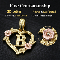 Nouveauté : Collier pendentif en forme de cœur pour femme, avec lettres A-Z incrustées, plaqué or rose, décor floral, tendance