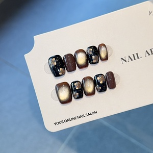 Autocollants pour <span class=keywords><strong>ongles</strong></span> courts faits à la main, ultra-fins et sans trace, style français vintage, motif floral d'automne, couleur Maillard, <span class=keywords><strong>faux</strong></span> <span class=keywords><strong>ongles</strong></span> - Product Image 1