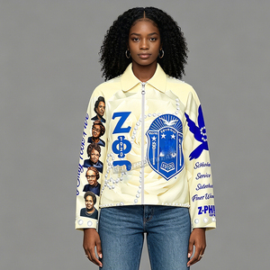 Chaqueta de Mujer Personalizada con Tapicería, Ropa de la Hermandad Zeta Beta, Cárdigan Jacquard Tejido, Chaqueta con Secuencia de Letras Griegas - Product Image 2