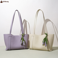 Sac fourre-tout tendance violet clair pour femmes, nouveau sac à bandoulière en cuir grande capacité, sac à main décontracté pour femmes avec décoration florale