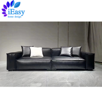 IEasy-Conjunto de sofás de cuero importado de fábrica, conjunto de sofás de lujo, modernos, de color negro, italianos, para sala de estar, compra de china