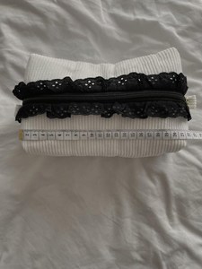 Bolsa <span class=keywords><strong>de</strong></span> Maquillaje <span class=keywords><strong>de</strong></span> Pana con Logotipo Personalizado y Encaje Negro, Bolsa <span class=keywords><strong>de</strong></span> Aseo Vintage - Product Image 5