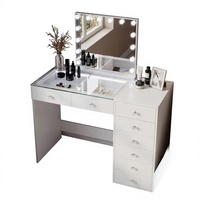 Coiffeuse blanche avec miroir éclairé, plusieurs tiroirs de rangement, table de maquillage moderne, mobilier de chambre OEM ODM