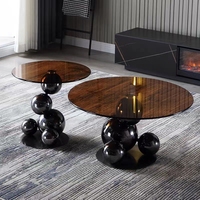 Ensemble de table basse au design de luxe ensemble de meubles de salon cadre en acier inoxydable table centrale pour la maison table basse ronde en verre miroir moderne