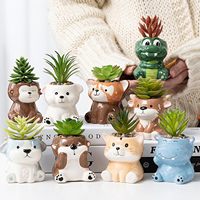 DIYOMR Pot Bunga Mini Keramik Bentuk Hewan Kartun Ramah Lingkungan untuk Tanaman Sukulen, Cocok untuk Berkebun di Dalam Ruangan