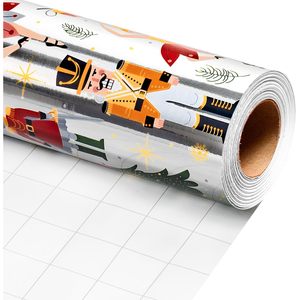 Papel de Regalo Plateado con Diseño de Cascanueces, 17 Pulgadas x 32.8 Pies, Revestimiento de una Cara, para Manualidades y Regalos - Product Image 1