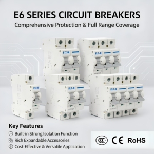 Disjoncteurs miniatures <span class=keywords><strong>électrique</strong></span>s Eaton série E6 E6-6/1/D 230V 6KA CCC CB pour la <span class=keywords><strong>protection</strong></span> de l'alimentation des stations de recharge de véhicules <span class=keywords><strong>électrique</strong></span>s - Product Image 1