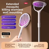Raquette anti-moustiques électrique LED rechargeable 2-en-1 pliable, tapette à mouches rotative à 180°, destructeur d'insectes portable d'intérieur, indice IP33, USB