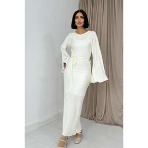 Wholesale Off-White Spanish Sleeve Pleated <b>Cocktail</b> <b>Dress</b> - Product Image 3