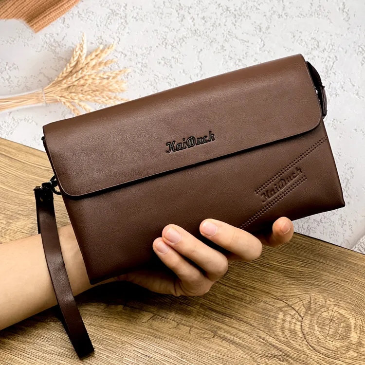 New Fashion Vintage Casual Clutch Bag for Men Big Capacity Phone Bags Wristlet High Quality PU leather Men HandBags