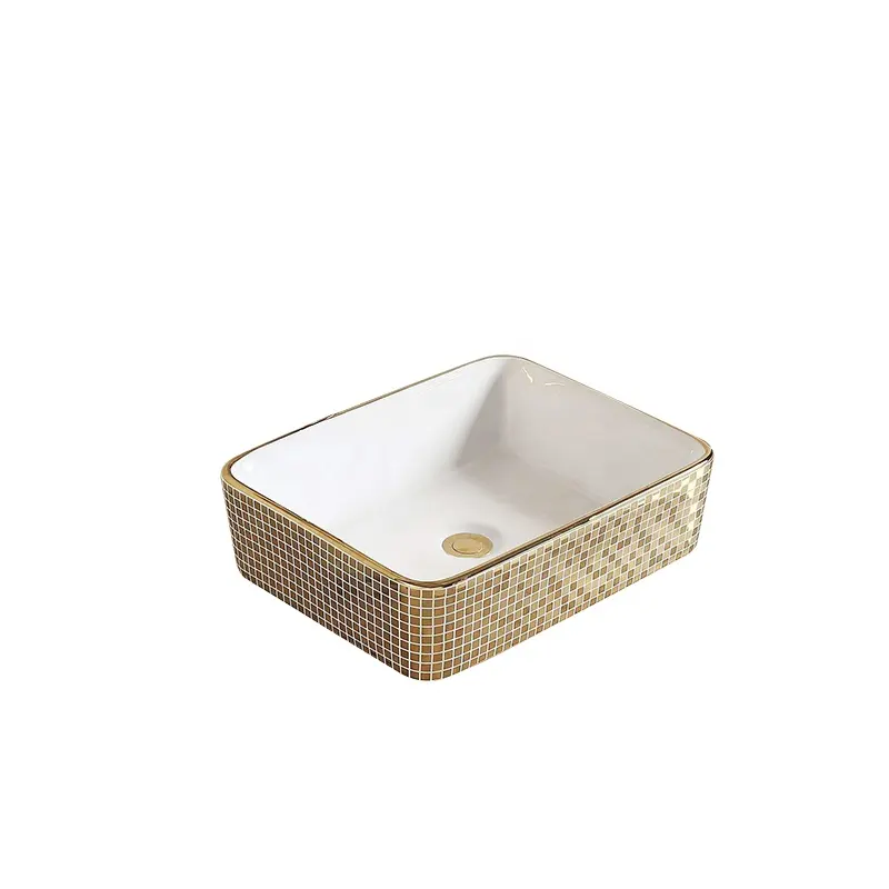 Europe unique customized sanitary rectangle gold ceramic face basin set for restroom