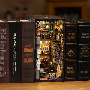 Kit de décoration de bibliothèque en bois 3D fait main, jouet de bricolage, <span class=keywords><strong>maison</strong></span> miniature avec lumière LED - Product Image 3