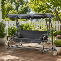 Offre Spéciale : Ensemble de Fauteuils Suspendus d'Extérieur en Acier Noir à 3 Places avec Auvent pour Jardin et Patio