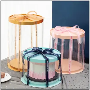 cake boxes 10x10x4 Suppliers-High end customized, environmentally friendly and recyclable transparent PET round clear birthday cake box