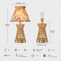 Lampe de table sans fil rechargeable simple pour décoration de mariage, avec corps en corde sablier et abat-jour en tissu floral, idéale pour événements, boutiques et hôtels