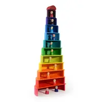 Penjualan Laris 2022 Mainan Montessori Blok Kayu Pelangi Blok Bangunan Anak Kayu Susun Pelangi