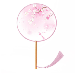 Éventail rond, éventail antique, éventail de danse semi-transparent à long manche pour enfants, costume ancien pour filles Hanfu cheongsam - Product Image 5