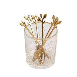 Stainless Steel Dessert Spoon Fork Set Leaf Pattern Gold Plated For Tea Time - Product Image 5