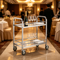 Chariot de service de restaurant à 2 niveaux en acier inoxydable finition polie pour station de buffet