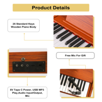 MY MUSIC MY-258 Portable Electronic Keyboard 25-Key Wooden Electric Organ Digital Piano Instrument