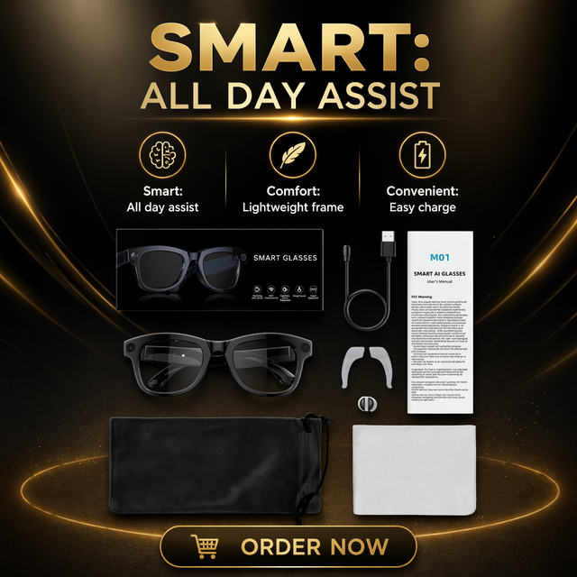 Android IOS M01 Smart Glasses Transparent Camera WiFi AI Assistant Magnetic Charging Microphone Phone Call Music Player