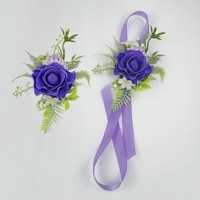 Penjualan Panas Buket Pengantin Mawar Ungu Tua Elegan Buatan Tangan dari Sutra Buatan dengan Aksen Lavender dan Tali Rami.