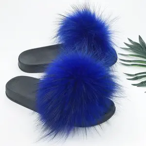 2023 China Christmas low price factory direct sell luxury style high quality women real fur customized flat slides slipper