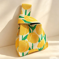 Tas Tangan Mini Rajut Terbuka Motif Bunga Jacquard Wanita Mewah, Mode Musim Panas Gugur, Bahan Polyester