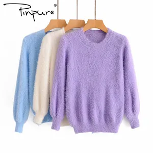 R50984S Pinpure 2020 Western สไตล์ของผู้หญิง Mohair รอบคอ Pullover เสื้อกันหนาว