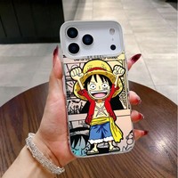 Coque de téléphone design anime Cartoon Happy Monkey D Luffy pour iPhone 17 Air 16 Plus 15 Pro 14, coque arrière imprimée UV pour Samsung S26