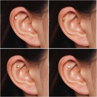 Piercing Labret Tendance en Or 14K et Zircon Cubique, Clou Lèvre Cœur Étoile, Boucle d'Oreille Threadless, Kit de Piercing Bijoux pour Cartilage