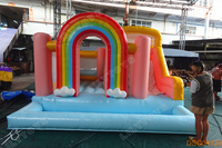 Château gonflable commercial en PVC arc-en-ciel pastel à prix abordable avec toboggan, maison de rebond gonflable pour enfants pour location événementielle