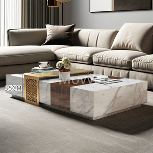 Moderner Luxus-Tee tisch aus Natur marmor für Wohnzimmer Rechteckiges Designer modell mit hellen Luxus stein möbeln für Villen - Product Image 3
