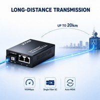 Convertidor de Medios de Fibra Óptica ZTRS 10/100M, 2 Puertos, Fibra Única SC, 20 km, para Cámara IP, CCTV, NVR, Seguridad, Telecomunicaciones, Red de Acceso