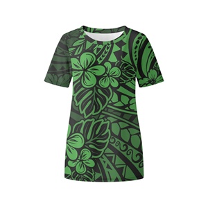 Blusas de Manga Corta con Estampado Tribal Polinesio Verde para Mujer, Camisetas Casuales con Cuello Redondo, Camisetas Básicas Suaves, Blusas de Trabajo, Camisas Elegantes - Product Image 2