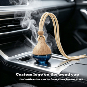 Flacon de parfum en verre vide en forme de goutte noire de 6 ml pour diffuseur d'arômes de voiture avec bouchon en bois - Product Image 2