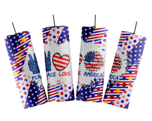 Diseño personalizado patriótico Día de la independencia 4 de Julio bandera americana flaco Acero inoxidable 20oz vaso